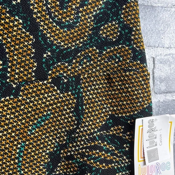 LuLaRoe Cassie Skirt Large Black with green and yellow print - Picture 3 of 5